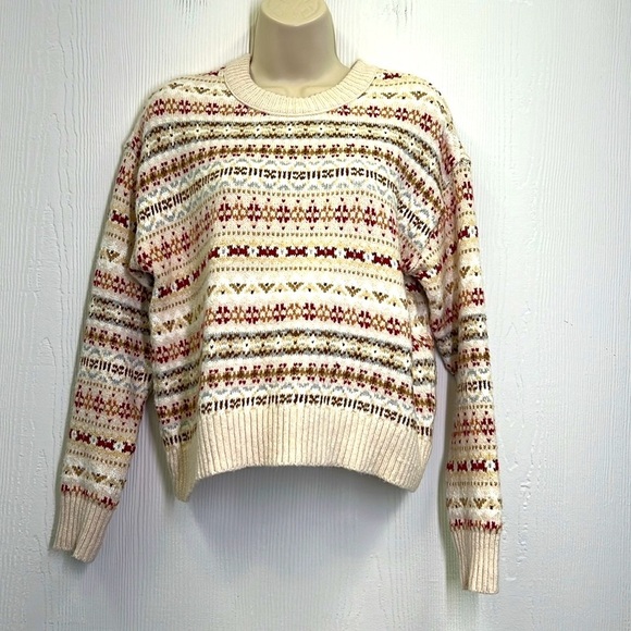 American Eagle - Fairisle Snowdrift Oatmeal Fun Design Crewneck Sweater Size XS - Picture 4 of 12